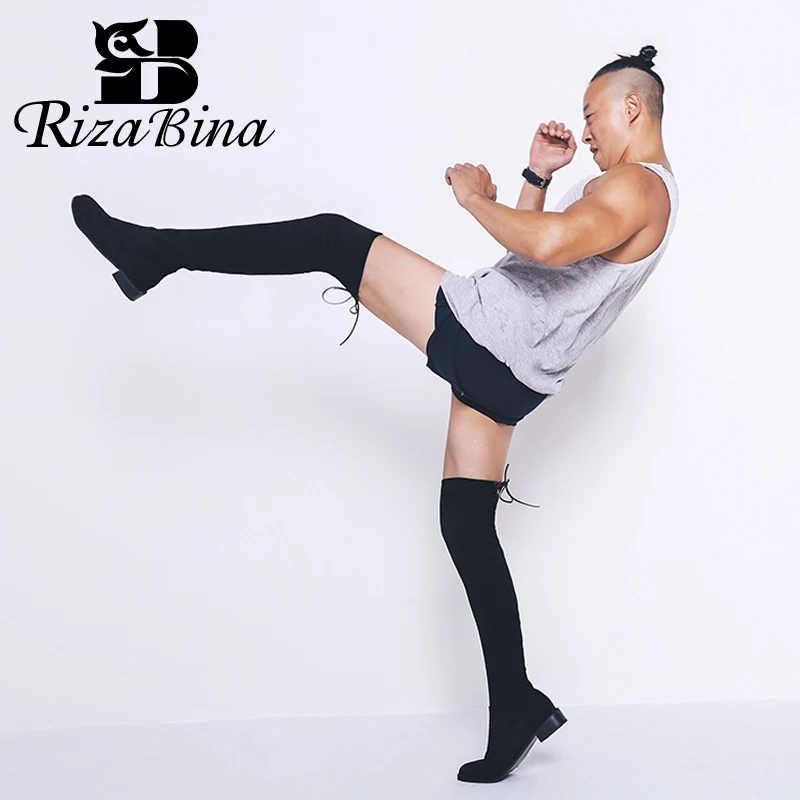 RIZABINA/женские Стрейчевые сапоги Модные зимние выше колена Женские высокие в стиле