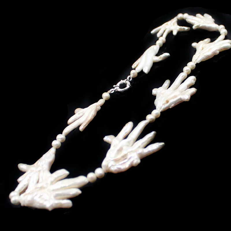 Free Shipping 50% OFF White Pearl Necklace Hand Shape Cultured Knot Silver 925 Clasp Jewelry 19&quot | Украшения и аксессуары