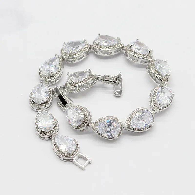 White Cubic Zircnoia 925 Sterling Silver Bridal Jewelry Sets For Women Bracelet Earrings Necklace Pendant Rings Gift Box