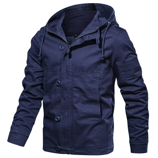 Navy Blue Коллекция осень. Мужская куртка с капюшоном. Новая мужская повседневная куртка в стиле милитари. Модная приталенная Мужская брендовая одежда. Европейский размер SA725 - Цвет: Navy Blue