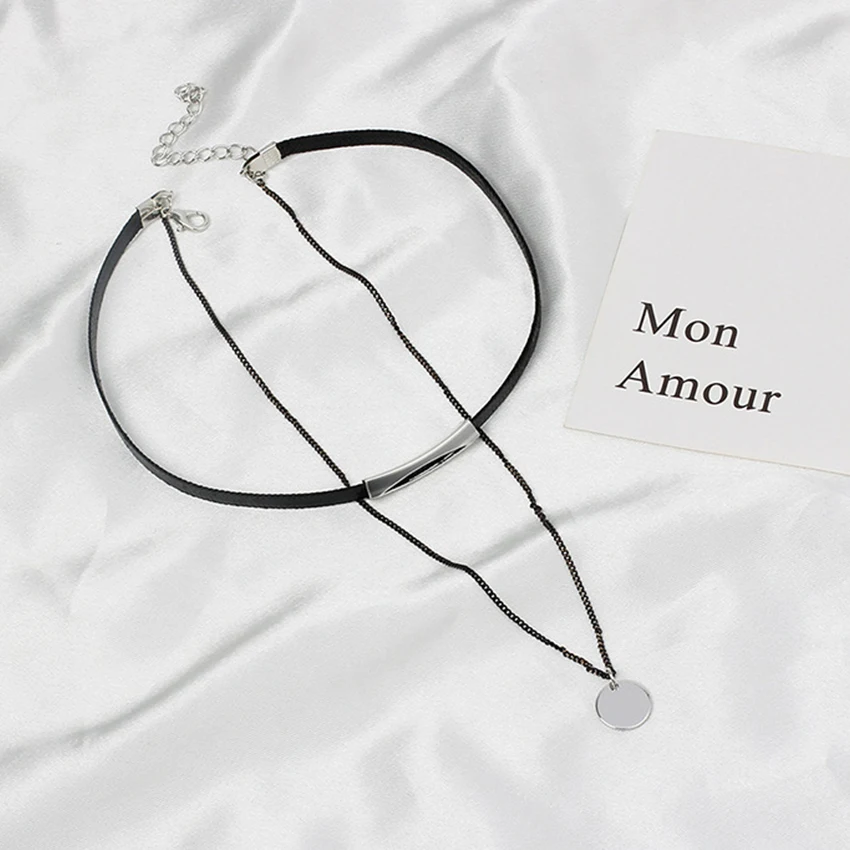 Simple Gold Coin Layered Choker Necklace For Women Multi Layer Black Chocker Necklaces collar collier femme colar bijoux | Украшения и