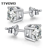 ttvovo solid 925 sterling stud earrings for women men cz cubic zirconia 4 claws stud ear engagement earring brinco s925 jewelry