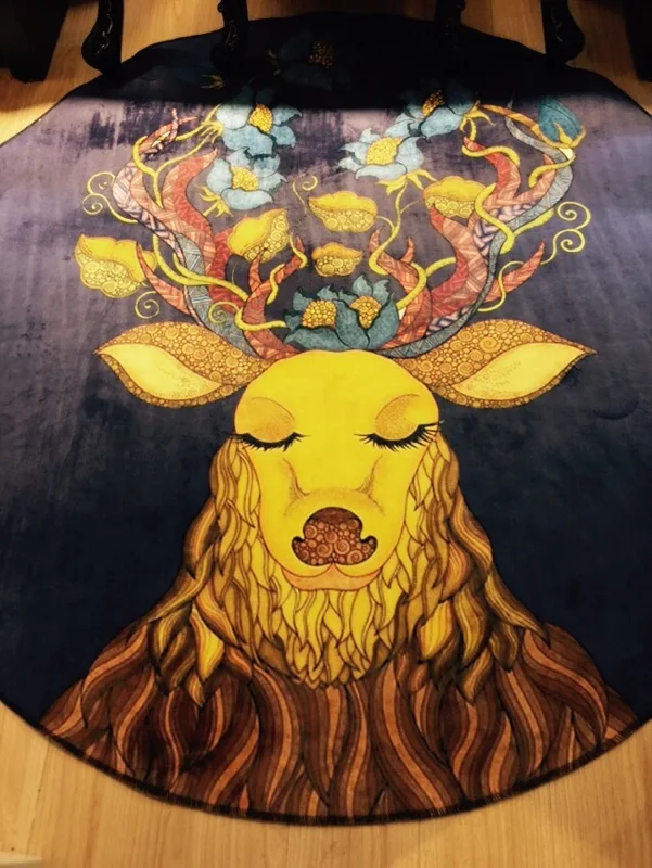 Новый дизайн круглый ковер с синим оленем коврик для спальни прикроватный милый