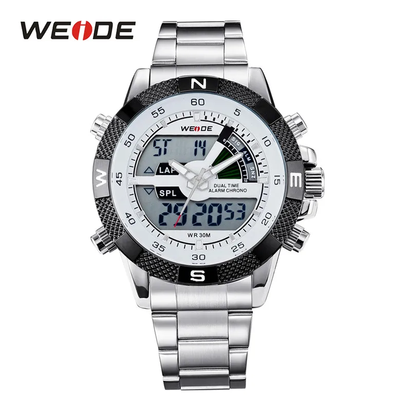 WEIDE цифровой дисплей мужские спортивные часы Роскошные бизнес военный ремешок из нержавеющей стали Кварцевые наручные часы Relogio Masculino - Цвет: WH1104-2C