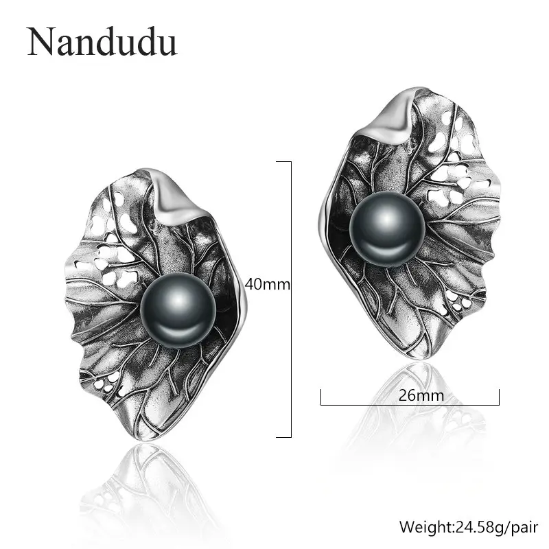 Nandudu новинка круглый черный жемчуг антикварные серьги для женщин тайское серебро