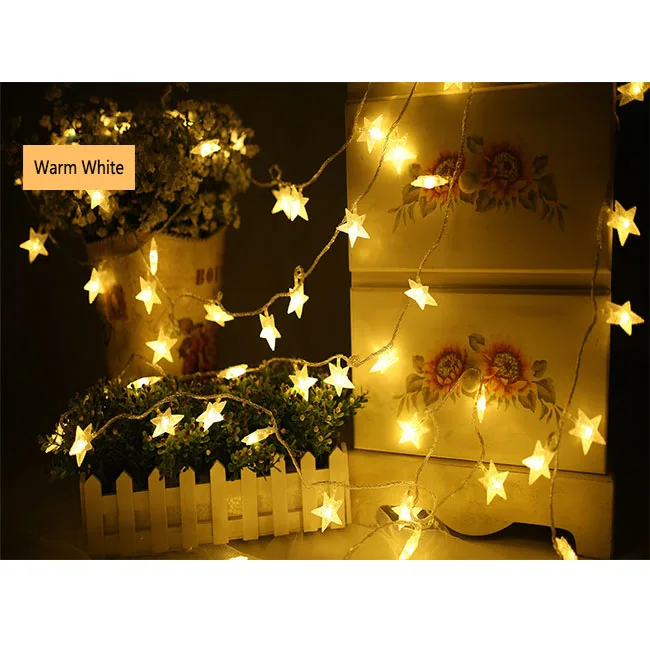 3M LED Star String Lights Christmas Holiday Decoration Star Fairy Light AA Battery Operated 20leds Festoon Light Chain SL057 - Испускаемый цвет: 3M-20LED-Warm