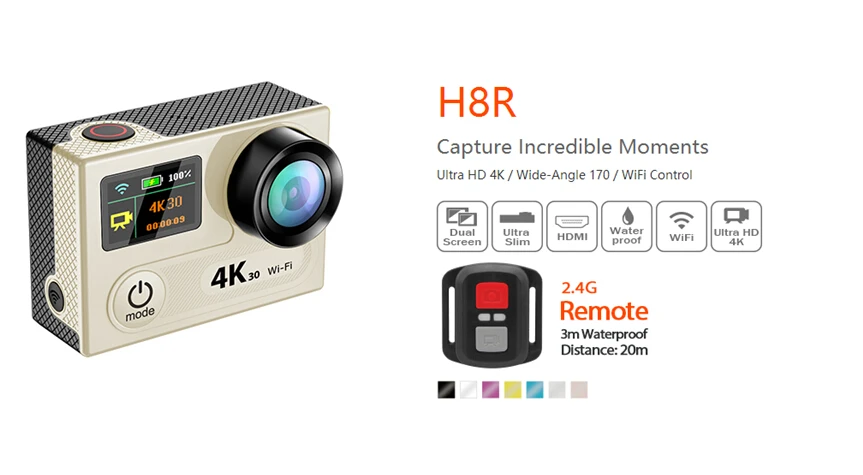 Действий камеры EKEN H8/H8R VR360 ультра 4 К/30fps wi fi Пульт дистанционного управления 2.0