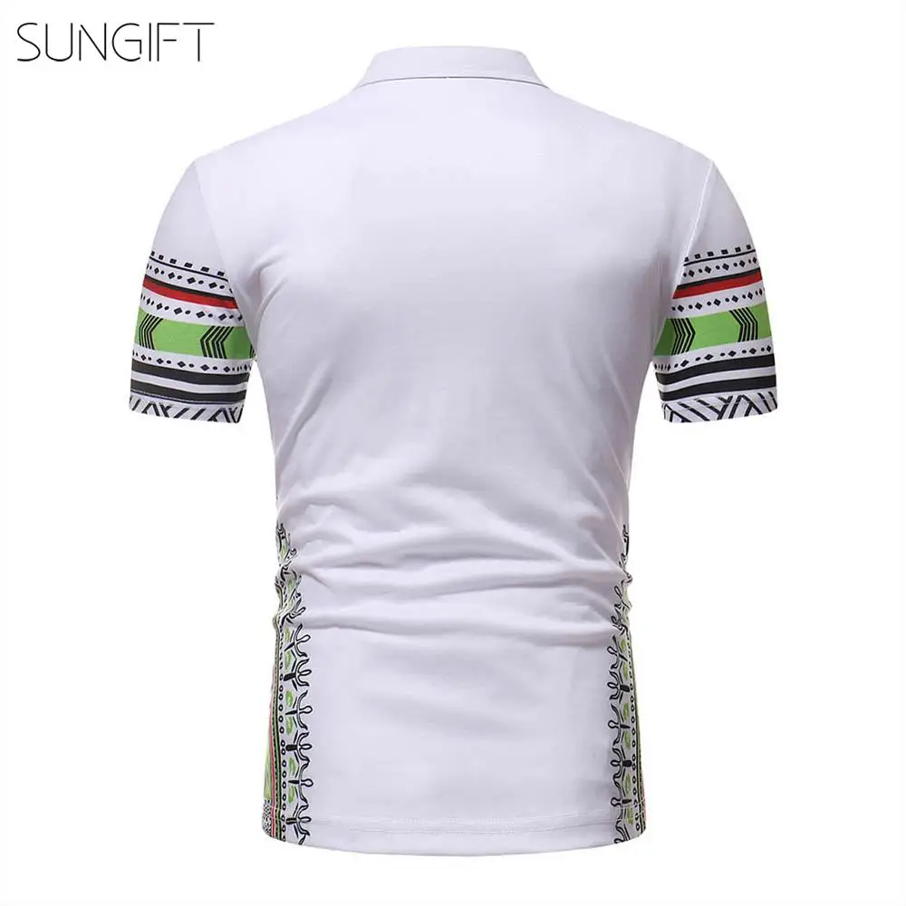 SUNGIFT African Men's Top Dashiki Polo Neck Print Short Sleeve Men Shirt Clothes 2019 Summer Faddish T-Shirt | Тематическая