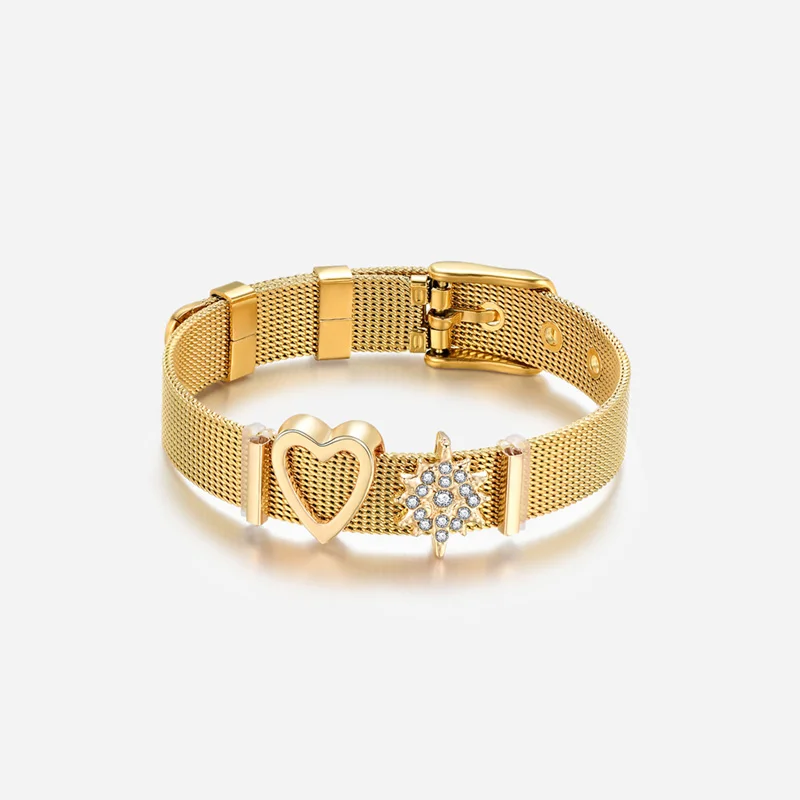 Heart Crystal Bracelet Stainless steel Mesh Charm Needle Buckle Bangle Valentines Gift for Women Lover Fashion Set Jewelry | Украшения и