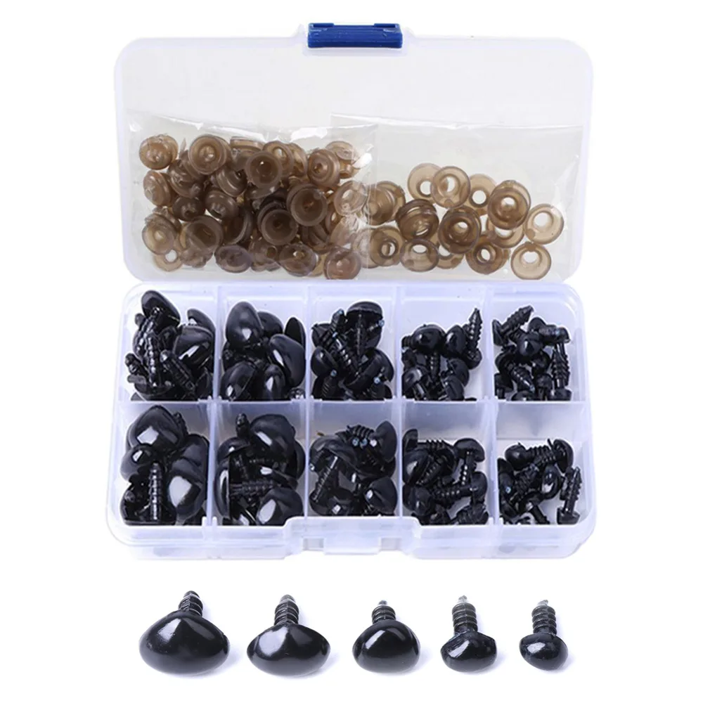 

Feltsky Black Safety Noses 100 Pack Plastic Ellipse with 100 Washers for Craft Dolls Decys Sewing 5 Sizes (15/14/11/10/9mm)