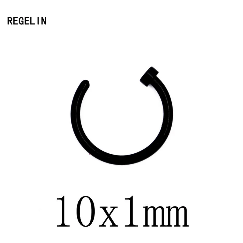 Black 10x1mm REGELIN 10 шт./лот Титан кольца в нос клип на ухо губ пупка тела Имитация пирсинга пирсинг для носа Jewelry Для женщин пирсинг Nariz - Окраска металла: Black 10x1mm