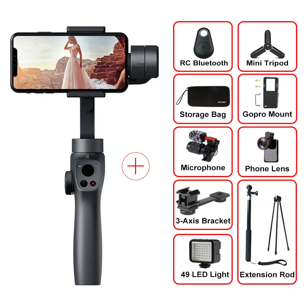 Funsnap Capture2 3 оси ручной карданный стабилизатор для смартфона samsung Iphone X XR 8 7 Gopro камера экшн eken 1 карданный комплект - Цвет: Option 7
