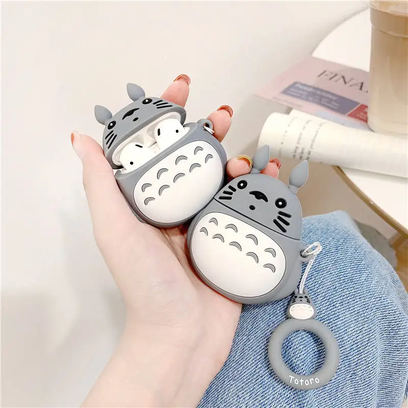 3D милый каваи аниме мультфильм Тоторо Безликий человек чехол для Airpods 1 2 без лица человек беспроводной наушники крышка с палец кольцо ремень