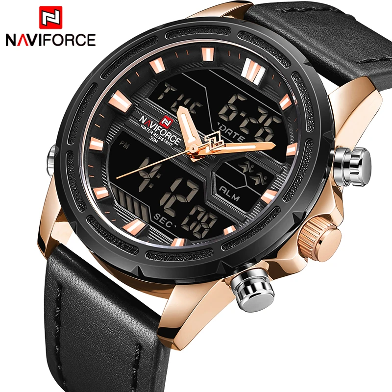 Лучшие Роскошные Брендовые мужские часы naviforce модные спортивные часы Мужские Цифровые кварцевые часы кожаные военные водонепроницаемые наручные часы