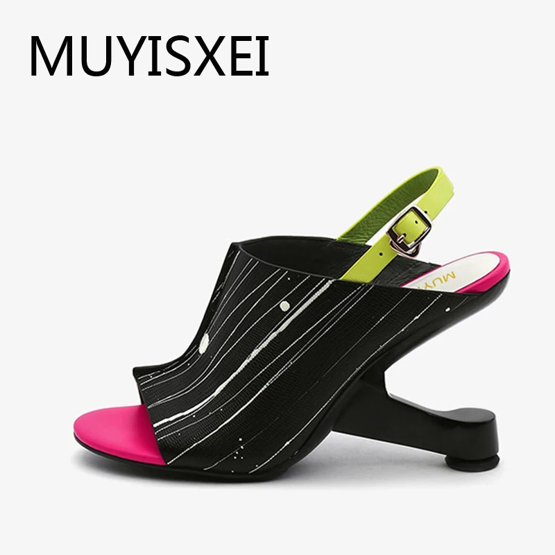 Женские разноцветные сандалии гладиаторы на высоком каблуке со стразами с