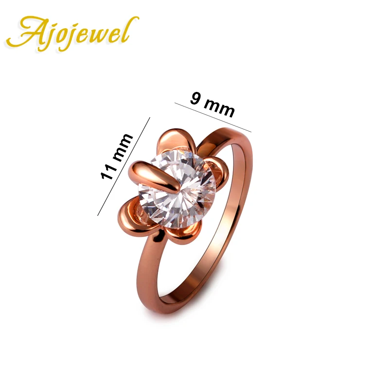 Женское кольцо с цветком Ajojewel обручальное из розового золота цирконием Прямая