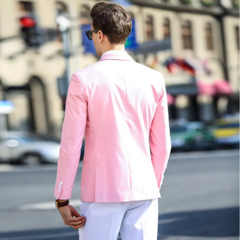 Мужской розовый костюм с пряжкой Корейская версия розового костюма|version|suit jacket |