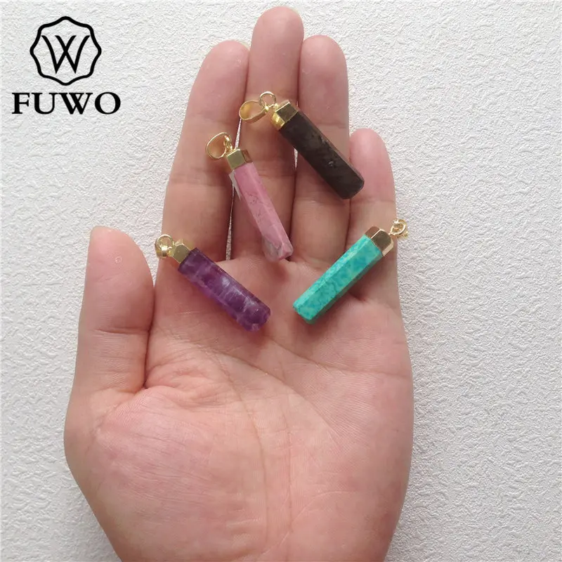 Модная Шестигранная подвеска FUWO в виде колонны кварцевый кулон с позолотой 24