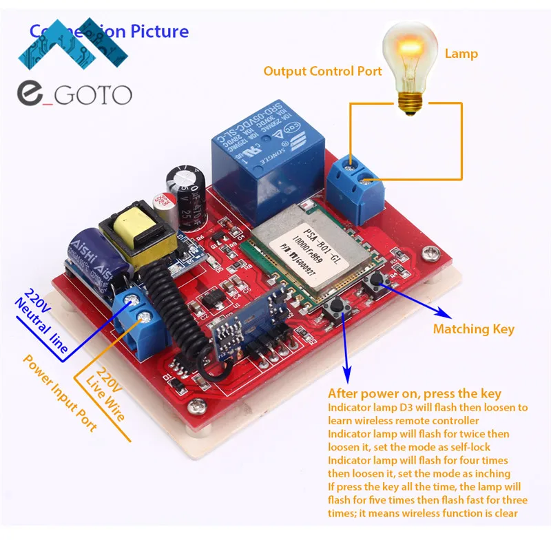 Wi-Fi 1 канал 220 В толчковой Self-замок модуль + 433 м Беспроводной удаленного Управление