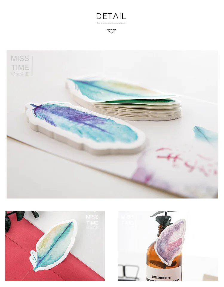 Блокнот для записей с цветными перьями 24 шт./лот клейкие заметки наклейка