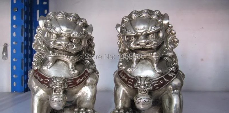 Chinese regius Copper Silver talisman Kirin kylin beast Door Foo Dog Lion Pair | Дом и сад