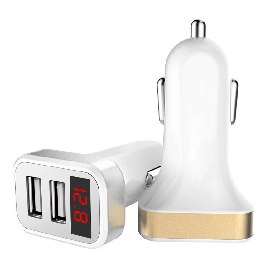 5v 2 1a1a car charger for smart phone dual usb output led display battery voltage detection free global shipping