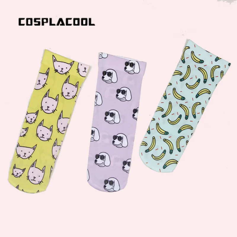 [Cospacool] Японский Харадзюку Винтаж мультфильм банан кошка Meias 3D креативный рисунок