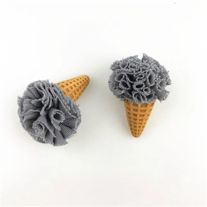 40PCs/Lot Kawaii 3D Floral Chiffon Balls Decorated Ice Cream button Patch Sticker Hair Jewelry Ornament Accessories Craft