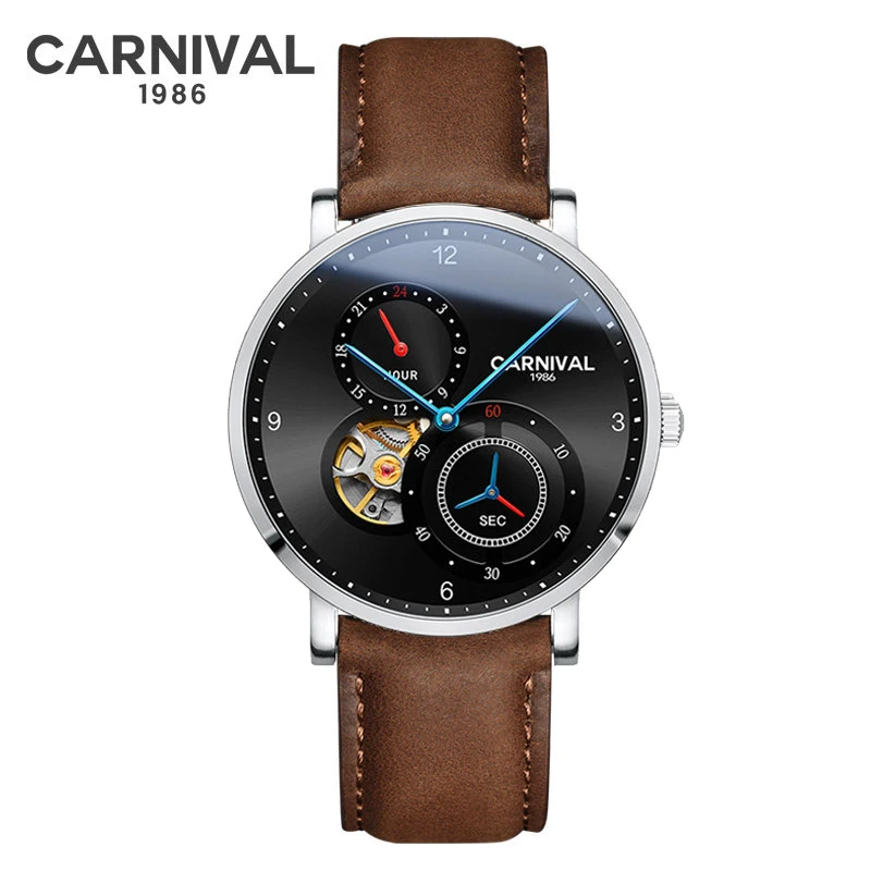 Color 3 Модные механические часы Tourbillon CARNIVAL, автоматические часы для мужчин, маленький Второй Циферблат, 24 часа, сапфир, Montre homme - Цвет: Color 3