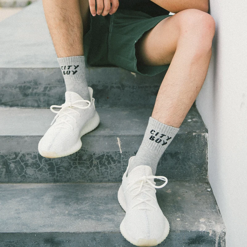 Winter Individuality Embroidery Pattern Extra Thick Towel Hipster Couple Sock Fashion Harajuku style Long Sox with Terry for men | Мужская