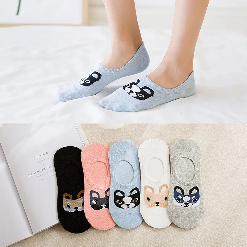 

Spring Summer Cotton comfortable Cartoon Animal dog Invisible ankle boat Socks Puppy Woman girl boy hosier 4pair=8pcs ws103