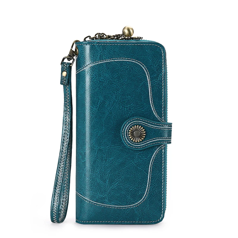 2017 New Vintage Style Women Clutch Large Capacity Wallet Split Leather Female Long Zipper Purse Flower Hard|purse flower|wallet femalezipper purse |