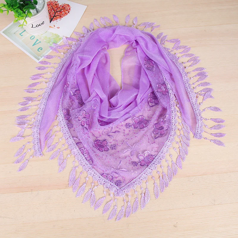 Новые женские кружевные шифоновые вышитые шали шарфы весна-осень бахрома