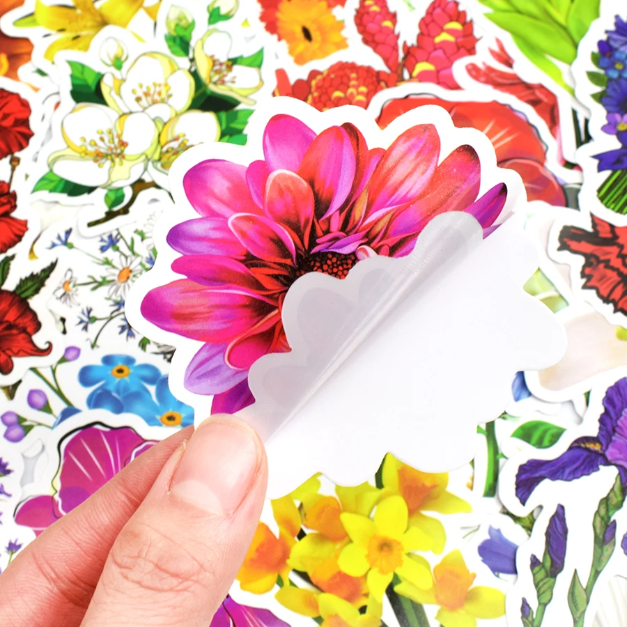 

50pcs/bag Flower Stickers Colorful Plant Cute Painting Creative Stickers to DIY Scrapbooking Laptop Suitcase Fridge Guitar Cup