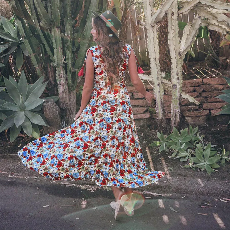 Женское пляжное платье макси повседневное длинное кардиган на шнуровке с v