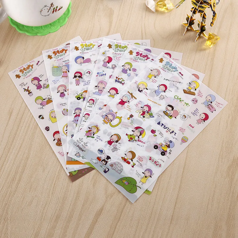 (6 листов/партия) милые маленькие девочки прозрачные ПВХ декоративные наклейки