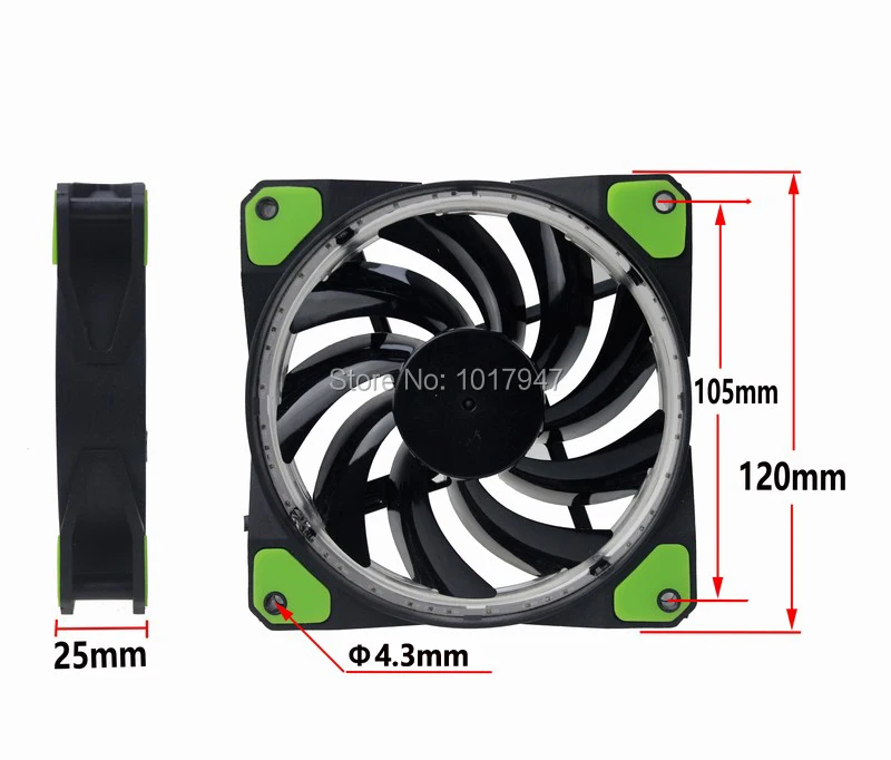 2 шт партия 4Pin 3Pin 12В 12025 12 см 120 мм * 25 зеленый светодиодный вентилятор охлаждения