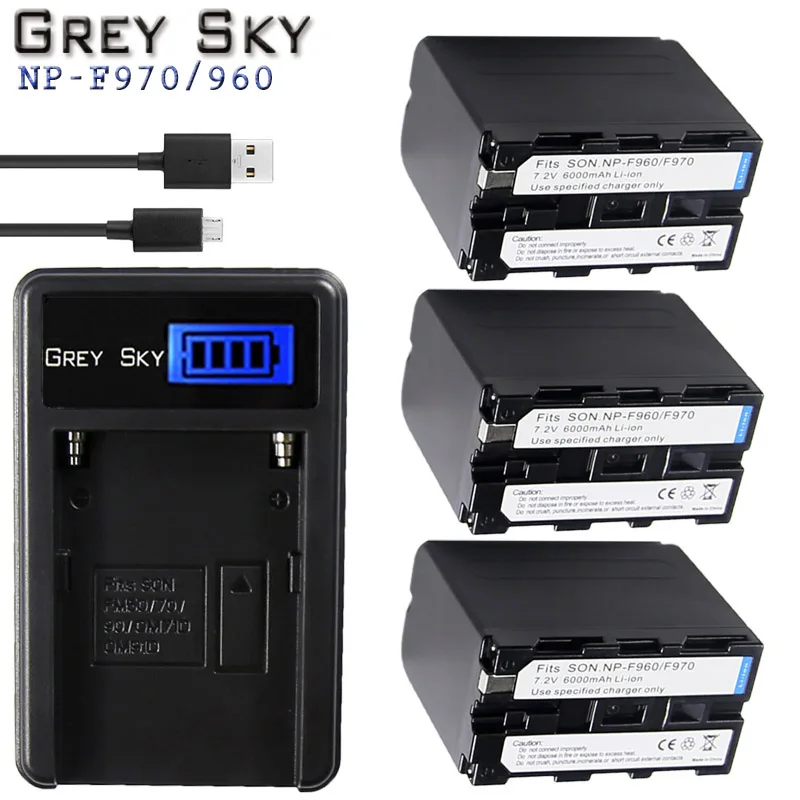 Charger and 3battery Высокая емкость 7,2 v 6000mAh NP-F970 NP-F960 NP F970 NP F960 батарея для цифровой камеры+ USB зарядное устройство для sony NP-F960 NP-F970 батарея - Цвет: Charger and 3battery