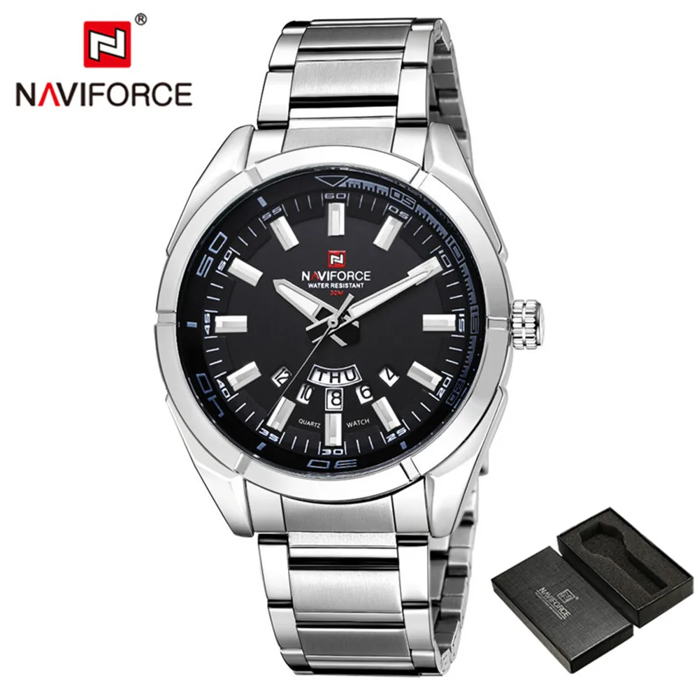 NA903803 with box NAVIFORCE мужские часы с датой недели, спортивные мужские часы, Топ бренд, Роскошные военные армейские деловые кварцевые мужские часы со стальным ремешком, подарок 9038 - Цвет: NA903803 with box