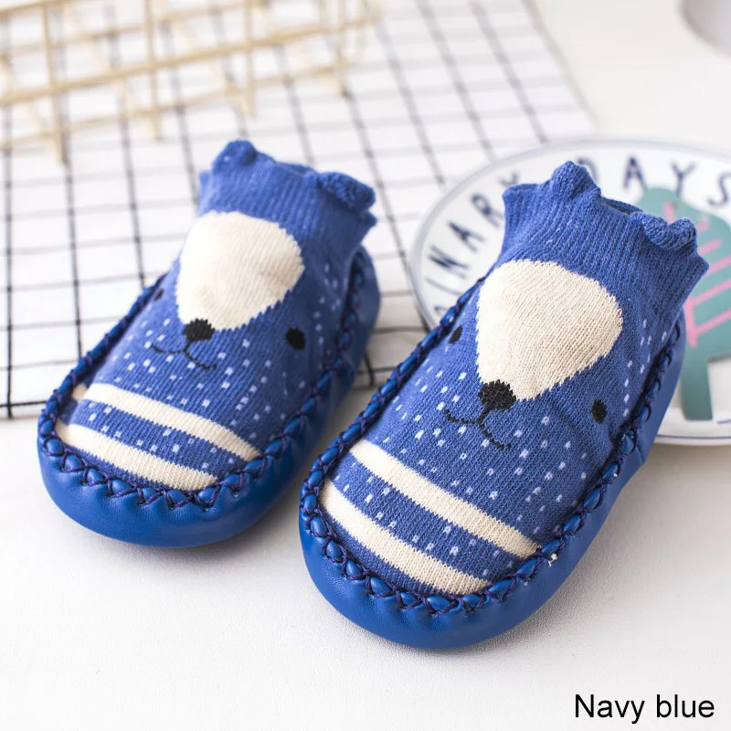 Navy blue REAKIDS/носки для малышей милые носки для новорожденных с героями мультфильмов зимние нескользящие носки для маленьких мальчиков и девочек с изображением лисы - Цвет: Navy blue