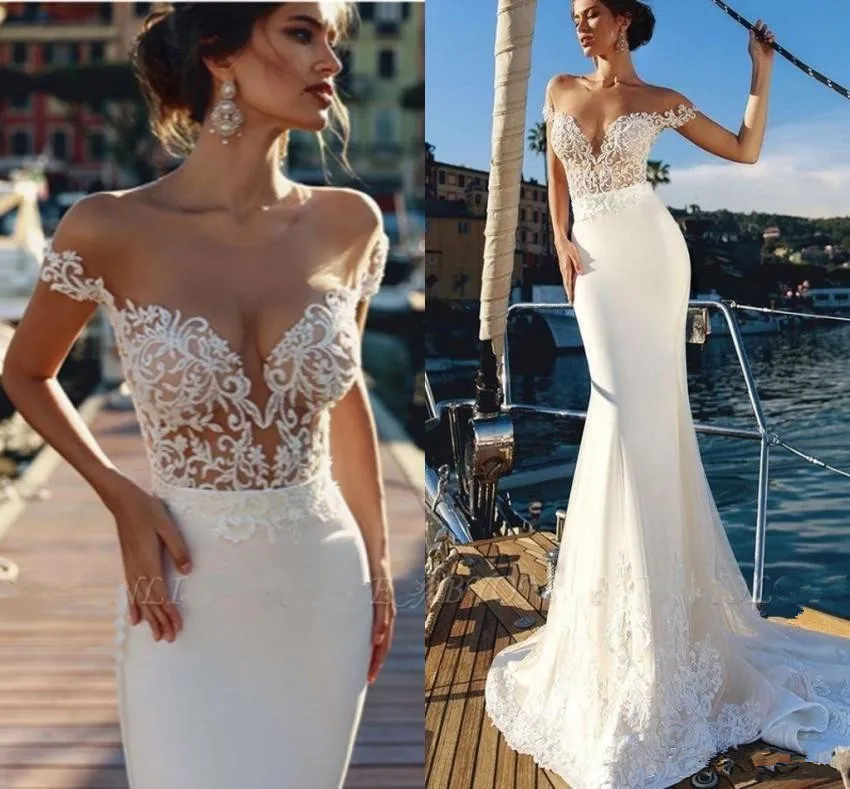 Пляжное платье Vestido De Noiva мусульманское свадебное платье Русалка с открытыми плечами атласное кружевное винтажное свадебное платье в богемном стиле свадебное платье