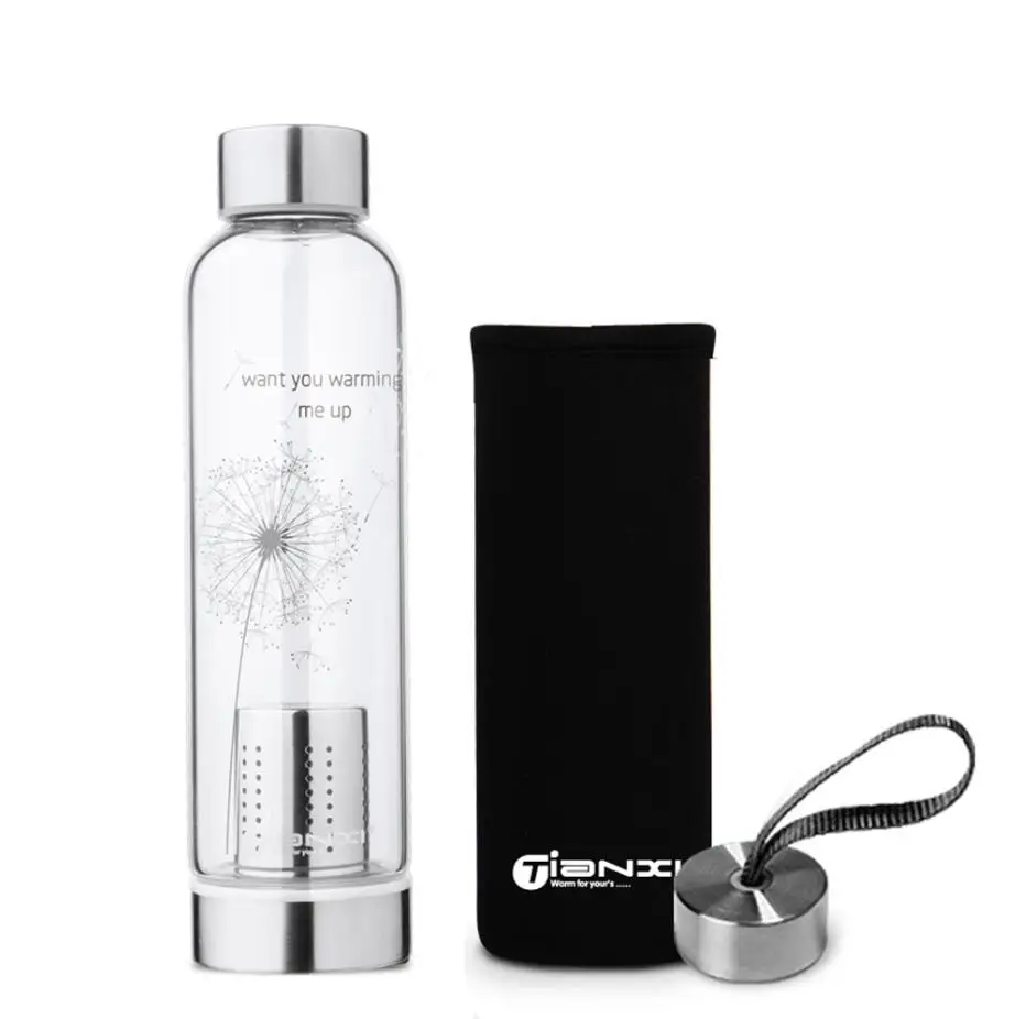 550ML Black 550 мл Tianxi Спортивная стеклянная бутылка для воды прозрачная уличная термостойкая бутылка для горячей воды портативный фильтр для чайника Автомобильная бутылка - Цвет: 550ML Black