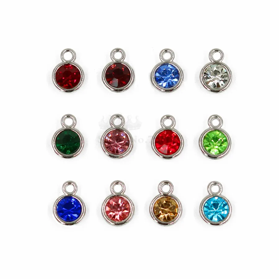 silver no ring 12 шт. красочные камень по месяцу рождения хрусталь камень Амулеты с открытым кольцом самодельные Украшения, Аксессуары HC461 - Окраска металла: silver no ring