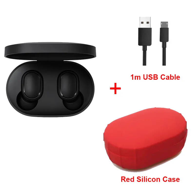 AddCable Red .Case. Наушники беспроводные Redmi Airdots TWS Bluetooth стерео бас Xiaomi гарнитура шумоподавлением микрофоном свободные управление беспроводная AI - Цвет: AddCable Red .Case.