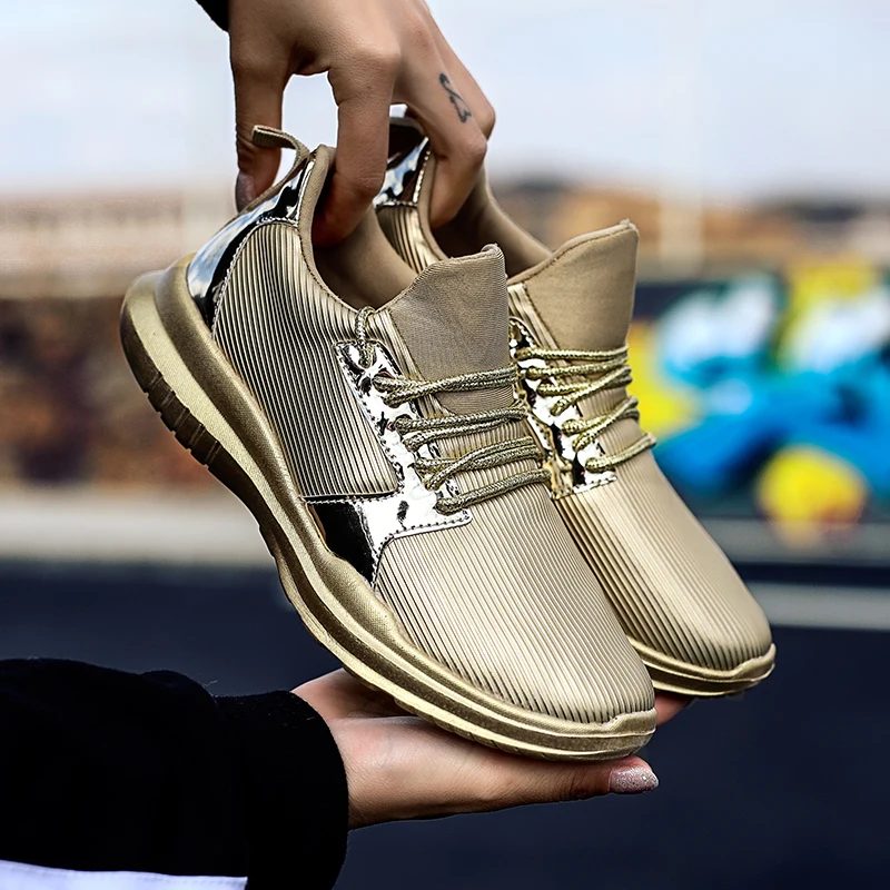 

Mirror Fashion Design Women's Casual Shoes Bling Platform Chunky Sneakers Solid Black Gold Silver Light Shoes Woman