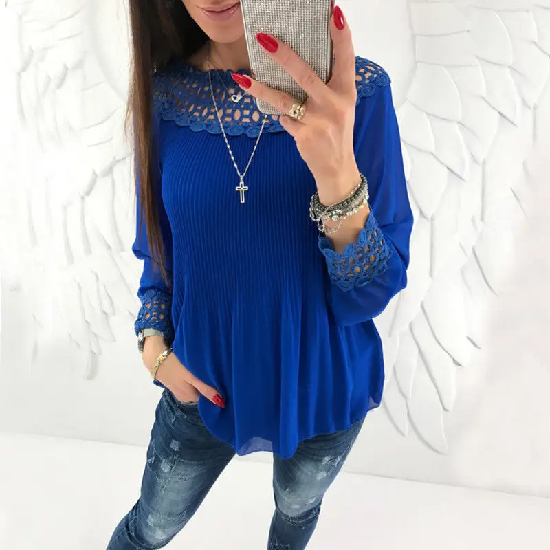 Новинка 2018 брендовая модная женская шифоновая кружевная ажурная рубашка с