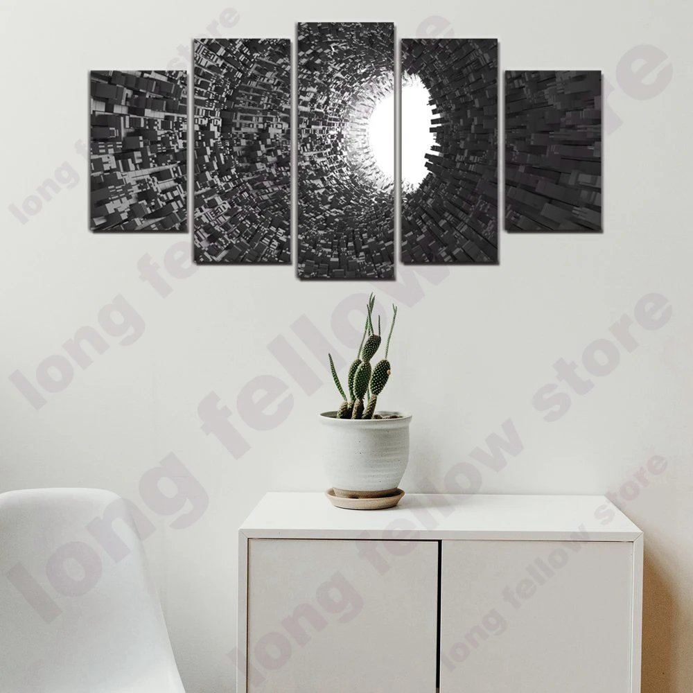 

3D Building Swirl Abstract Artwork 5 Pieces Modular Landscape Picture for Hallway Game Room Wall Decor Giclee Printed Dropship