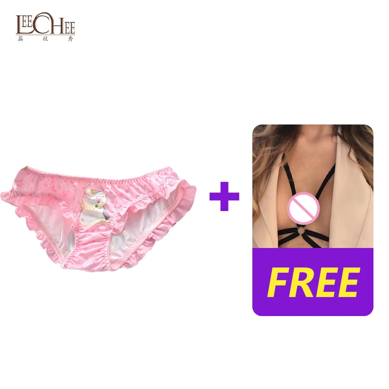 Leechee/фирменное Новое японское милое нижнее белье для девушек, студенток, с рисунком вишневого кота, молочного шелка, с низкой талией, женское нижнее белье, JF1020