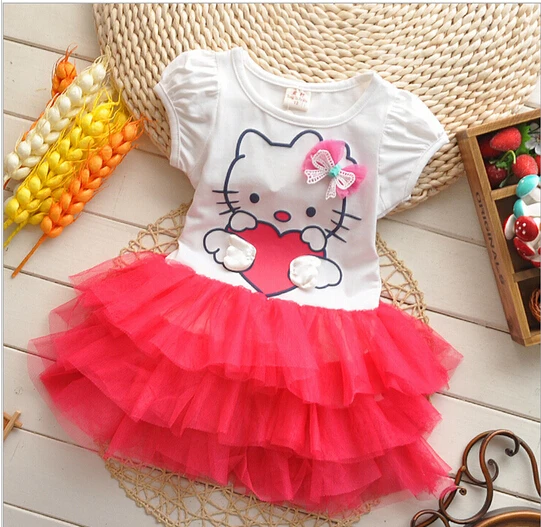 Bibicola/2018 летние для маленьких девочек Hello Kitty платья с бантом кружевное платье