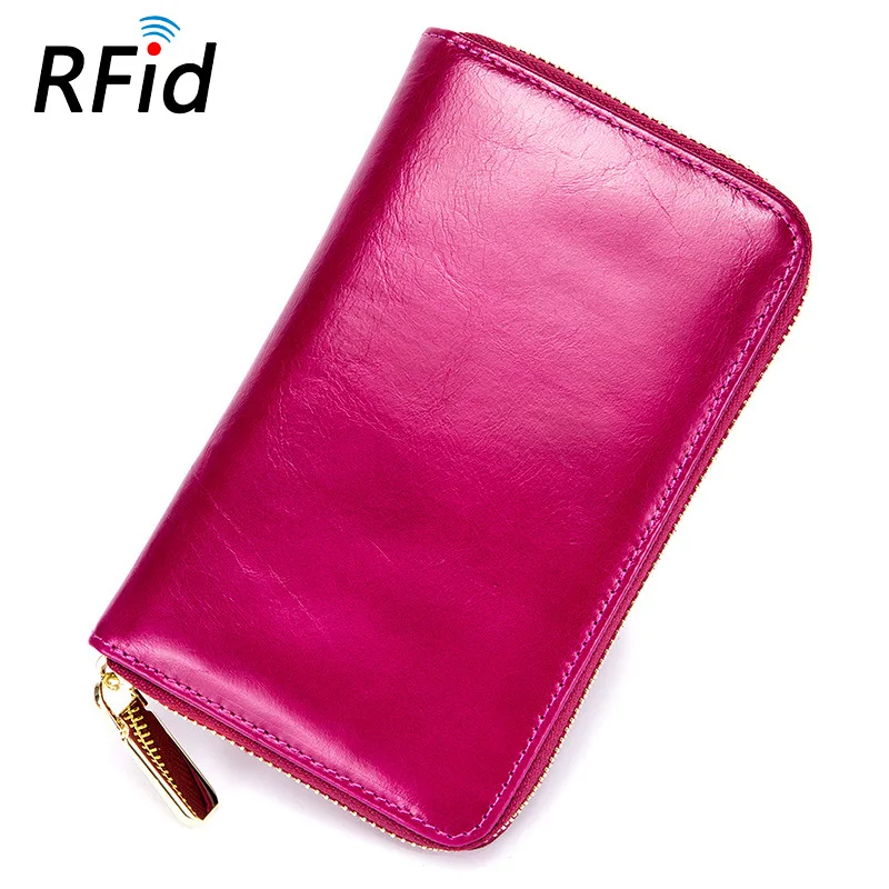 Большой ёмкость держатель для карт паспорт обложка для паспорта папка RFID молния многофункцион - Цвет: rose